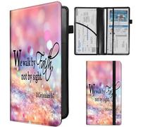 Car Registration and Insurance Holder,Leather Insurance License and Registration Card Holder for Car Glove Box,Auto Truck Document Holder Organizer for Men Women-we Walk by Faith Pink Purple