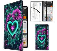 Car Registration and Insurance Holder,Leather Insurance License and Registration Card Holder for Car Glove Box, Auto Truck Document Holder Organizer for Men Women-Glowing Green Heart Purple Flower