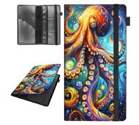 Car Registration and Insurance Holder,Leather Vehicle Glove Box Organizer Wallet for Document,Perfect for any Car,Truck,Motorcycle,Driver License,Trailer or Boat,Men & Women,Colorful Octopus Marine-51