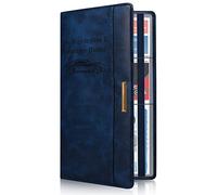 Car Registration and Insurance Holder Vehicle Glove Box Organiser Leather Car Document Holder for Driving Licence, ID, Key Information Cards with Elastic Strap Closure, Blue