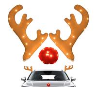 Car Reindeer Antlers - Christmas Antler Set, Light Up Decoration | Flannel Material 25x38cm Size Battery Powered LED Strings Holiday Vehicle Roof Window Display Accessory With Seasonal Use
