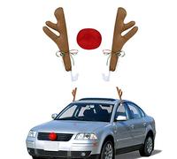 Car Reindeer Antlers Christmas Car Decorations Plush Reindeer Rudolf Car Antlers and Nose Set Reindeer Jingle Bell for Vehicle Xmas Auto Accessories Costume