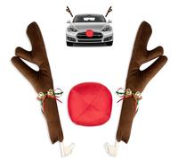 Car Reindeer Christmas Decoration Kit Antlers Nose for Window Roof-Top & Front Grille,Christmas Reindeer Auto Holiday Accessories Decoration Set for Car SUV Van Truck (Brown)