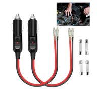 Car Replacement 12V 24V Cigarette Lighter Male Plug with Leads with LED Light,Pack Male Plug with 15cm Leads, Includes 15A Fuse & Terminal Kit, Extension Cable for Motorcycles, Cars, Tractors