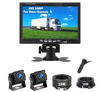 Car Reversing Camera Kit, 7 Inch HD Dash Monitor with 2 Reverse Camera, Rear View System 12V-24V, Waterproof Night Vision Rear Parking Camera for Van Trailer Motorhome Caravan Camper