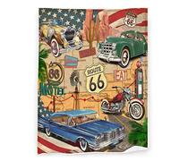 Car Route 66 Blanket for Kids Teens Adults, Soft Lightweight Cozy Microfiber Flannel Fleece Vintage Throw Blanket Gifts for Women Men Girls -Size 50"x60"(Youth)