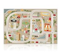 Car Rug Play Mat 60x90cm, City Road Traffic Play Rug with Non-Slip Backing, Soft Crystal Velvet Floor Carpet, Ideal for Playroom Bedroom Classroom, Interactive Track Design with Hospital, Airport & Bu