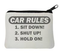 Car Rules Sit Down Shut Up Hold On Neoprene Coin Purse Pouch 10x11cm White