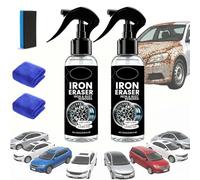 Car Rust Remover & Iron Powder Remover Spray, Fast Acting Rust Stain Remover for Automotive Wheels and Metal, Professional Iron Fall Out Remover for Car, Bike Rust Repair Kit & Dust Spray (2Pcs)