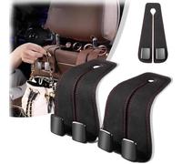 Car Seat Back Double Hook, 2024 New Car Seat Headrest Hook, Leather Car Seat Headrest Double Hooks and Phone Holder, Universal Vehicle Car Storage Organizer for Handbag Purse Coat (Black,2 PC)