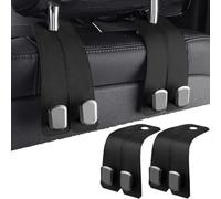 Car Seat Back Double Hooks, 2 Pcs Leather Car Seat Organiser Hooks Headrest Hanger, Universal Car Hanger Storage Car Back Seat Organizer for Handbag Purses Bags (Black1)