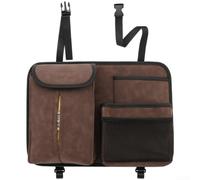 Car Seat Back Storage Bag with Suede Leather, Hanging Mesh Tissue Holder and Hook Design to Organize Keys and Small Items (Brown)