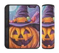 Car Seat Belt Covers 2 Pack Breathable Backpack Shoulder Strap Pad Cover for Adults and Kids M Witch Pumpkin and Candy