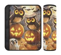 Car Seat Belt Covers 2 Pack Soft Camera Bag Strap Cover for Adults Child Kids S Halloween Dancing Pumpkin Ghosts Owl Skull