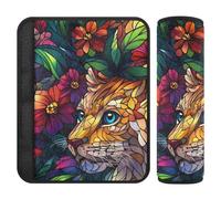 Car Seat Belt Covers 2 Pack Soft Camera Bag Strap Cover for Adults Youth Kids M Feline Monarch Flower Stained Glass Art