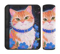 Car Seat Belt Covers 2 Pack Soft Car Safety Seat Belt Strap Shoulder Pad for Adults Child Kids M Cosmic Cat with Flowers