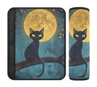 Car Seat Belt Covers 2 Pack Soft Car Safety Seat Belt Strap Shoulder Pad for Adults Child Kids M Midnight Moon Cat Halloween