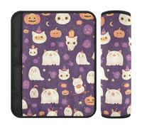 Car Seat Belt Covers 2 Pcs Breathable Car Safety Seat Belt Strap Shoulder Pad for Adults Child Kids M Halloween Pumpkin Cat