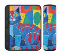 Car Seat Belt Covers 2 Pcs Soft Camera Bag Strap Cover for Adults and Kids M Colorful Cat Art