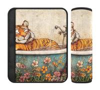 Car Seat Belt Covers 2 Piecing Breathable Backpack Shoulder Strap Pad Cover for Adults Child Kids S Feline Monarch Bath Art Print