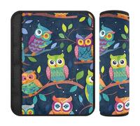 Car Seat Belt Covers 2 Piecing Soft Backpack Shoulder Strap Pad Cover for Adults and Kids M Colorful Owl Tree Dark Pattern
