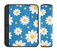Car Seat Belt Covers 2 Piecing Soft Backpack Shoulder Strap Pad Cover for Adults and Kids M Daisy Flower Blue Yellow Design