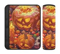 Car Seat Belt Covers Set of 2 Breathable Child Safety Seat Shoulder Strap Cover for Adults Youth Kids S Trick Or Treat Halloween Pumpkins Skulls Candles Sweets