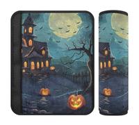 Car Seat Belt Covers Set of 2 Breathable Seat Belt Shoulder Strap Covers Pad for Adults Youth Kids M Halloween Background with Graveyard and House