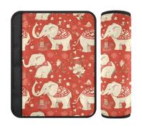 Car Seat Belt Covers Set of 2 Soft Car Safety Seat Belt Strap Shoulder Pad for Adults Youth Kids S Elephant Red Background Art