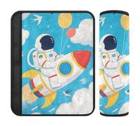 Car Seat Belt Pads 2 Pack Breathable Camera Bag Strap Cover for Adults and Kids M Astronaut & Rockets Fun