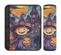 Car Seat Belt Pads 2 Pack Soft Child Safety Seat Shoulder Strap Cover for Adults Youth Kids M Bright Trick Or Treat Card
