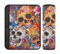 Car Seat Belt Pads 2 Pcs Soft Backpack Shoulder Strap Pad Cover for Adults Child Kids S Day of The Dead Sugar Skull Floral Art Print
