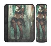 Car Seat Belt Pads 2 Pcs Soft Camera Bag Strap Cover for Adults and Kids S Green - Haired Demon Girl Art