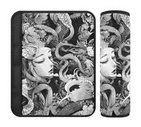 Car Seat Belt Pads 2 Pcs Soft Camera Bag Strap Cover for Adults Youth Kids S Black White Dragon Lady Art