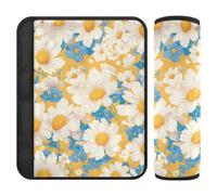Car Seat Belt Pads 2 Pcs Soft Child Safety Seat Shoulder Strap Cover for Adults and Kids M Daisy Flower Yellow Blue Pattern