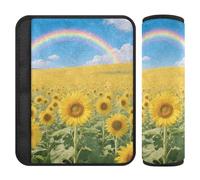 Car Seat Belt Pads 2 Piecing Breathable Car Safety Seat Belt Strap Shoulder Pad for Adults and Kids M Sunflower Field Rainbow