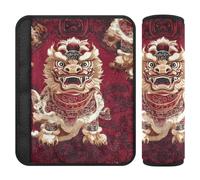Car Seat Belt Pads 2 Piecing Soft Backpack Shoulder Strap Pad Cover for Women Men Kids S Red Lion Dance Traditional Print