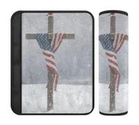 Car Seat Belt Pads Covers 2 Pack Breathable Auto Seatbelt Shoulder Pad for Adults and Kids M Flag on Cross in Snow