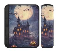 Car Seat Belt Pads Covers 2 Pack Breathable Backpack Shoulder Strap Pad Cover for Adults Youth Kids M Halloween Spooky Night with Full Moon