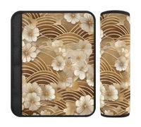 Car Seat Belt Pads Covers 2 Pack Soft Backpack Shoulder Strap Pad Cover for Adults Child Kids M Golden Floral Wave Pattern