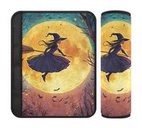 Car Seat Belt Pads Covers 2 Pcs Breathable Baby Seat Shoulder Strap Cover for Adults and Kids M Witch Halloween Moon Safari