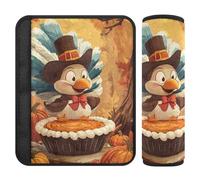 Car Seat Belt Pads Covers 2 Pcs Breathable Car Safety Seat Belt Strap Shoulder Pad for Adults and Kids M Cute Illustration with Turkey Pumpkin and Pie