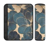 Car Seat Belt Pads Covers 2 Pcs Soft Car Seatbelt Shoulder Cover for Adults Child Kids M Blue Flower Gold Line Design