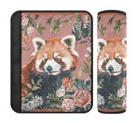Car Seat Belt Pads Covers 2 Piecing Breathable Auto Seatbelt Shoulder Pad for Adults and Kids S Red Panda Floral Scarf Art