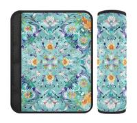 Car Seat Belt Pads Covers 2 Piecing Soft Baby Seat Shoulder Strap Cover for Adults and Kids M Floral Mandala Teal Pattern
