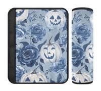 Car Seat Belt Pads Covers 2 Piecing Soft Baby Seat Shoulder Strap Cover for Women Men Kids S Floral Halloween Blue and White Pumpkins