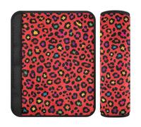 Car Seat Belt Pads Covers 2 Piecing Soft Backpack Shoulder Strap Pad Cover for Adults Youth Kids M Colorful Leopard Red Pattern