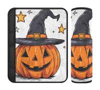 Car Seat Belt Pads Covers 2 Piecing Soft Camera Bag Strap Cover for Adults Youth Kids S Halloween Pumpkin with Witches Hat and Stars