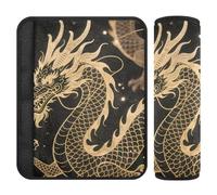 Car Seat Belt Pads Covers 2 Piecing Soft Car Safety Seat Belt Strap Shoulder Pad for Adults Youth Kids S Golden Dragon Black Background