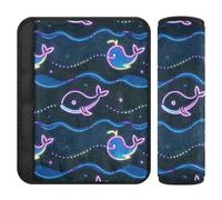 Car Seat Belt Pads Covers Set of 2 Soft Baby Seat Shoulder Strap Cover for Women Men Kids M Neon Whale Wave Design